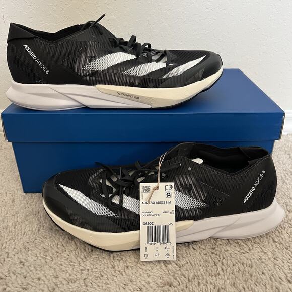 Adidas Adizero Adios 8 Low Running Shoes Black Men's ID6902 Size 9.5 NWT - Picture 1 of 9